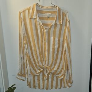 Hi-Low Yellow and White Striped Button-Down Shirt